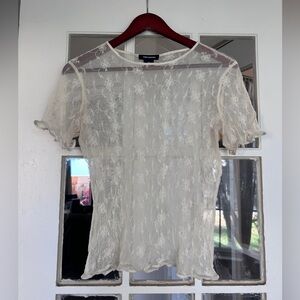 Vintage Floral Short Sleeve Mesh Top